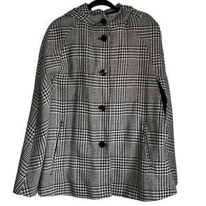 talbots l/xl L XL houndstooth wool cape COAT jacket hooded button down with hood